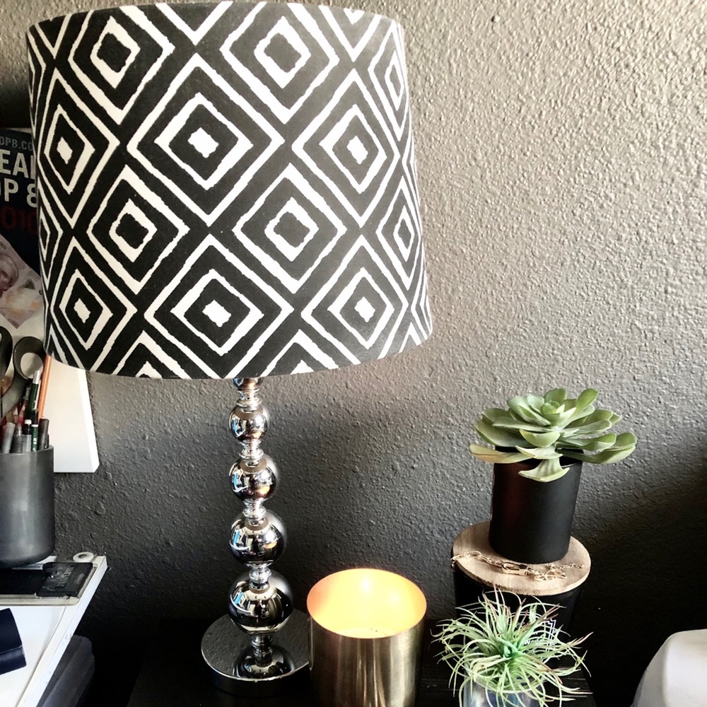 Chrome Sphere Table Lamp With Geometric Shade